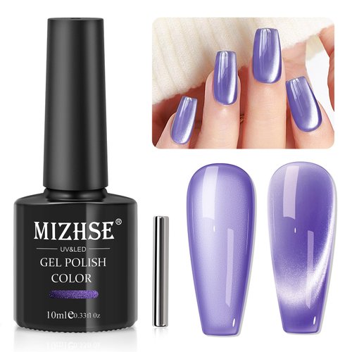 MIZHSE Cat Eye Gel Nail Polish: Purple Magnetic Gel Polish with Magnet Stick, Maillard Style Magi...