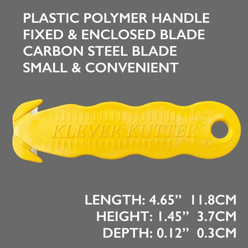 Klever Kutter Safety Box Cutter, 5 Count, Yellow - Plastic Utility Knife - Disposable, Reduces Injuries & Accidental Product Damage - Non-Retractable, Secure Grip - Pack of 1