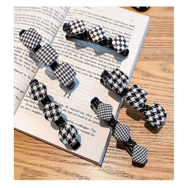 Braided Hair Clips for Women Satin Fabric Hair Clips Braided Hair Braided with 3 Small Clips Hair clip on forehead Shattering hair clip Duckbill Clip Black and white thousand bird grid 5 Pack