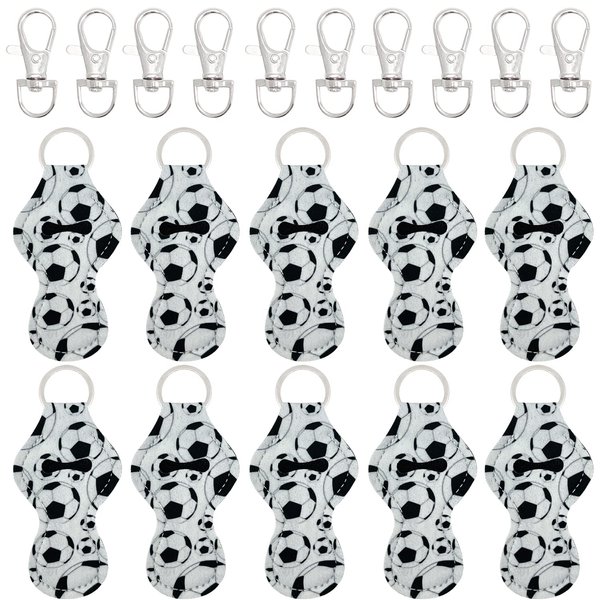 allydrew 10 Pack Chapstick Holder Keychain, Keyring for Lip Balm Lip Gloss Lipstick with 10 Pieces Metal Keyring Clasps, Soccer