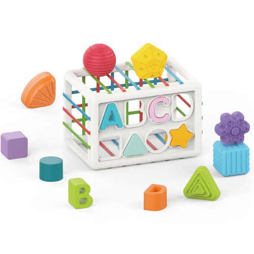 PlenPLAY Shape Sorter Toy for Toddlers Age 1+, Educational Sorting Toy with Bright Colors and Multiple Shapes, Durable and Safe Learning Toy for Early Childhood Development (Rectangular, ABS Plastic)