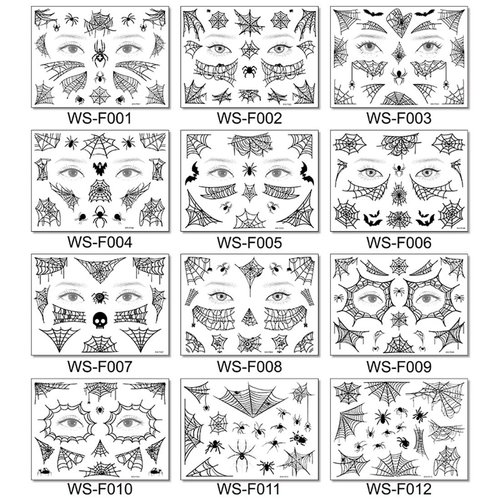 Halloween Temporary Tattoos Spider Web Temporary Tattoo fake tattoos Spider Bat Dark Waterproof Face Body Temporary Sticker Costume Makeup Tattoos Kit (12 sheets) for Adults and Kids