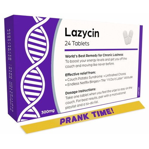 VEOJEIN Funny Prank Pill Box, Gag Gifts for Men Women, 20th 30th 40th 50th 60th 70th Birthday Gifts for Him, Birthday Gift Hamper for Her, Secret Santa, Stocking Filler, Silly Present (Lazy) Lazycin