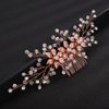 Teyglen Wedding Hair Comb Bridal Flower Rhinestone Hair Comb Headband Gold Silver Crystal Hair Pieces Vintage Headpieces Hair Jewelry for Bride Women Girls (Rose Gold)