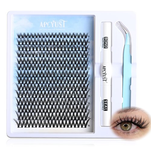APCYUST Lash Clusters Kit 9mm-16mm Eyelash Clusters C curl Lash Extension Kit Individual Lashes Cluster DIY Wispy Volume Lashes Natural Eye Lash Clusters False Mink Lash Trays with Lash Bond&Tweezers
