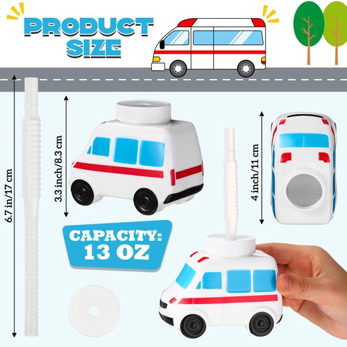 Tanlade Doctor's Party Favor Gift Supplies Ambulance Plastic Cups,Ambulance Shape Cup for Transportation Birthday Party Favor Nurse Graduation Medical Party and Rehabilitation Party Supplies(12 Set)