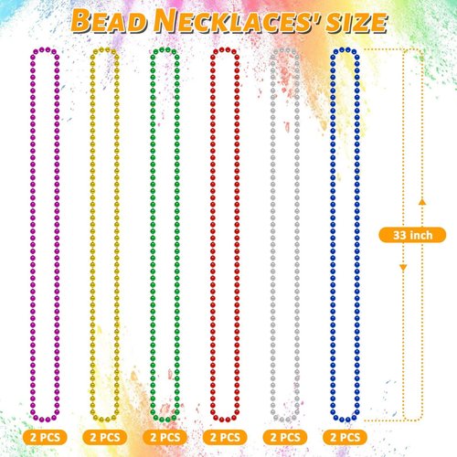 EOBOH Mardi Gras Beads, 12PCS Bead Necklace Party Favors, Metallic 6 Kinds of 33" Beaded Necklaces Costumes Stuff, Festival Parade Throw Accessory Sets for Mardi Gras Celebrations Decorations
