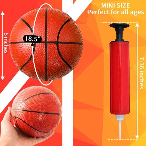 6 Inches Mini Basketball,6 Pack Mini Basketballs for Kids,Inflatable Miniature Basketball Set with Air Pump,Small Basketball Toy Rubber Basketball for Indoor Outdoor Beach Pool Sports Game Party