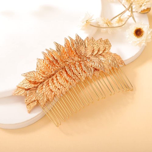 Teyglen Leaf Bride Wedding Hair Comb Handmade Gold Leaves Side Comb Gold Hair Pieces Bridal Headpieces Hair Accessories for Women Bridesmaid Girl