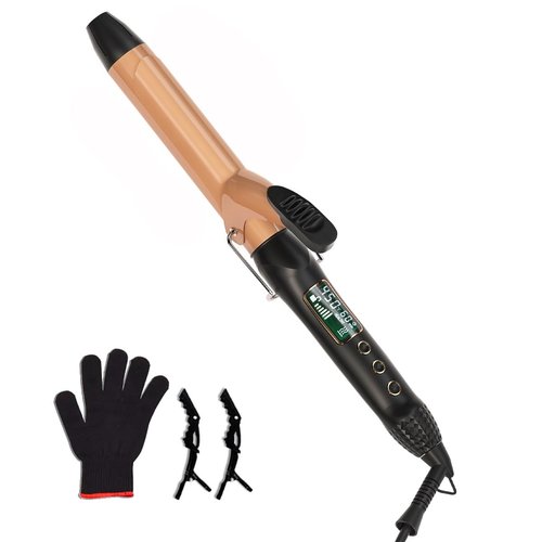 Fromosa 1 1/4 inch Curling Wand with Ceramic Coating, Dual Voltage Curling Iron,Hair Curler for All Hair Types, Wand Curler with Protective Glove & 2 Clips