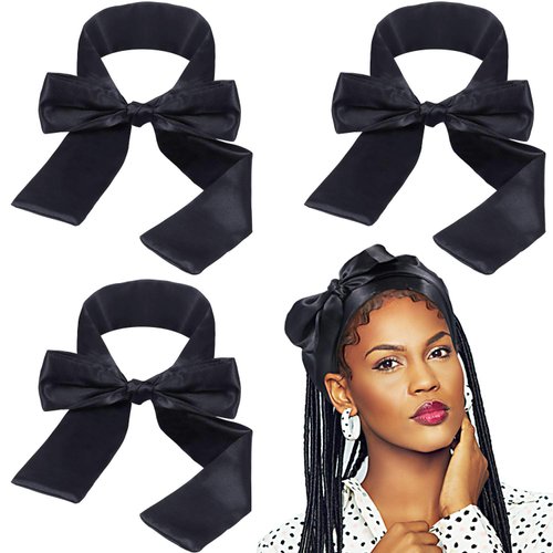 3 Pieces Wig Grip Band Satin Headbands Edge Wrap Non Slip Hair Wrap for Keep Wig Secured, Makeup, Facial, Sport, Yoga (Black)