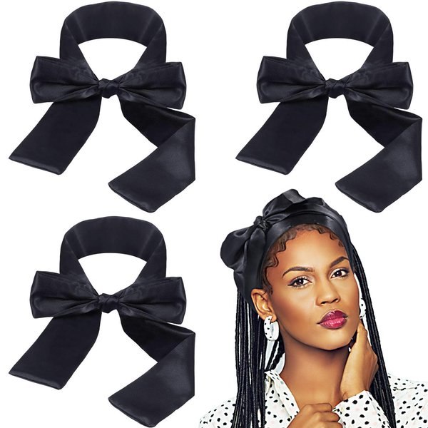 3 Pieces Wig Grip Band Satin Headbands Edge Wrap Non Slip Hair Wrap for Keep Wig Secured, Makeup, Facial, Sport, Yoga (Black)