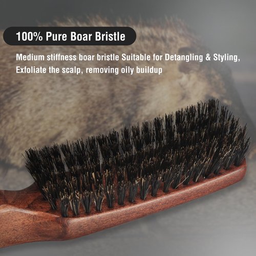 O BRUSHZOO Hair Brush, Boar Bristle Hair Brush for Women Men Short Thin Fine Hair, Beech Handle Hairbrush for Hair Detangle Smooth