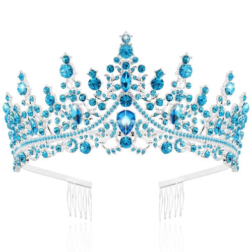 TOBATOBA Sky Blue Crown for Women Queen Crown Wedding Tiara for Women Crystal Tiaras and Crowns Princess Quinceanera Headpieces for Birthday Prom Pageant Bride Halloween Cosplay