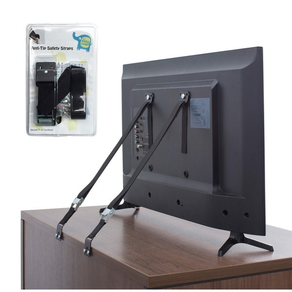 The Baby Lodge TV and Furniture Anti Tip Straps - Safety Furniture Wall Anchors for Baby Proofing Flat Screen TV, Dresser, Bookcase, Cabinets, and More - All Metal, No Plastic Parts (2 Pack, Black)