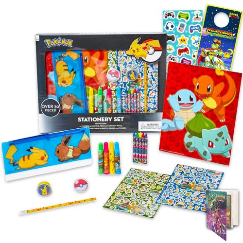 Pokemon Art Set for Kids - Drawing Bundle with Coloring Utensils, Notepad, Trading Card Binder, More | Pokemon Coloring Activities for Boys and Girls