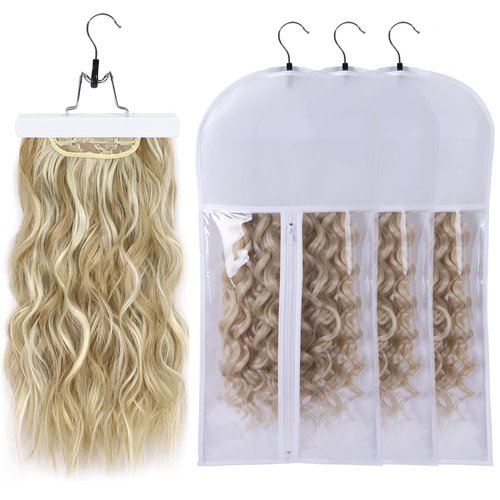 Wig Bag Wig Storage Hair Extension Holder Hair Extension Storage Wig Bags Storage with Hanger Wig Storage for Multiple Wigs Hanger Hair Extensions, Wigs & Accessories (3PCS/WHITE)