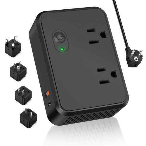220v to 110v Converter with 2 AC + 1 Type-C + 1 Type-A Ports 2000W Step Down Transformer Travel Power Converter Adapter Combo, International Plug Adapter Voltage Converter US to Europe, UK, AU, Asia