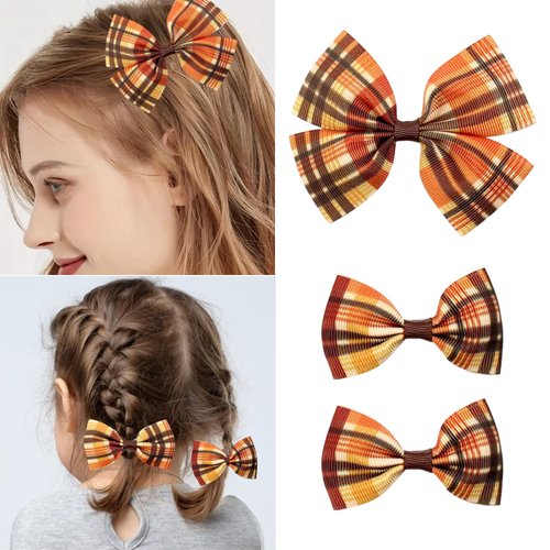 Fall Hair Clips for Girls Fall Hair Bows Pumpkin Maple Leaves Design Hair Bows Plaid Patterns Hair Clips Hair Barrettes for Hair Styling 3Pcs (Fall Plaid)