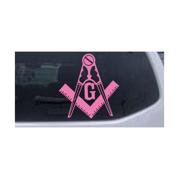 Pink 4in X 4.3in -- Masonic Square and Compass Car Window Wall Laptop Decal Sticker