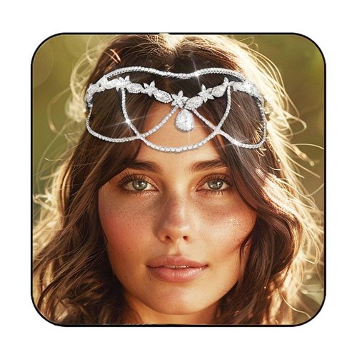 Aukmla Crystal Tiara Headband Silver Rhinestones Wedding Headpiece Prom Forehead Head Chain Hair Accessories for Women