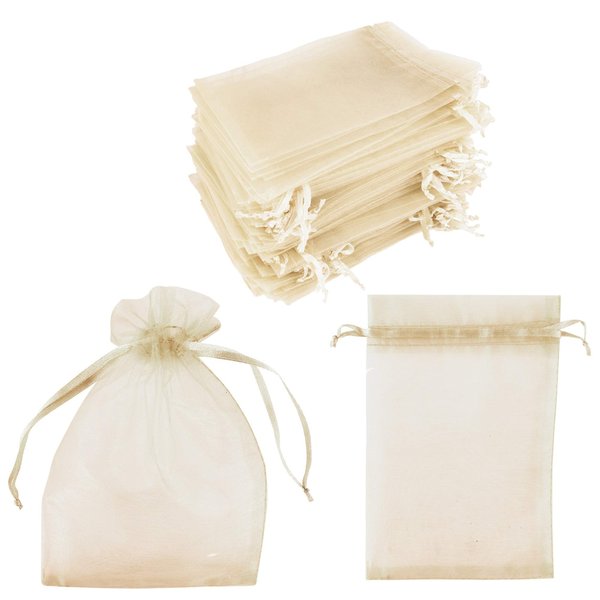 Super Z Outlet 100 Pack 4x6 Inch Mini Sheer Drawstring Organza Transparent Bags Jewelry Sack Pouches for Wedding, Party Decorations, Arts & Crafts Gifts (Ivory)