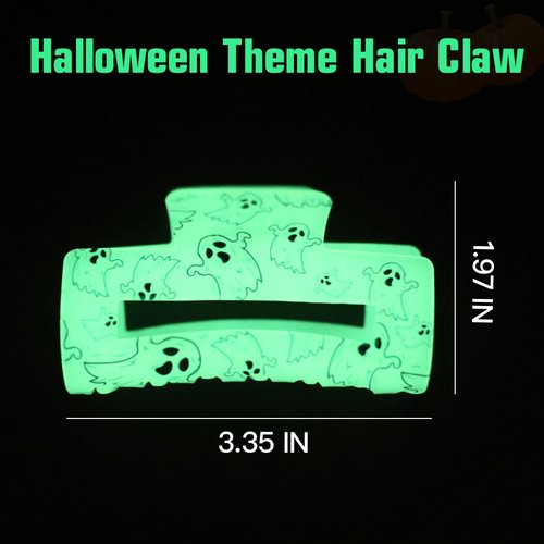 Halloween Hair Claw for Women, Glowing Ghost Hair Claw Bat Witch Hat Hair Clips Square Claw Clip for Thick and Thin Hair Strong Hold Glowing in Dark Hair Accessories for Halloween Party Decor