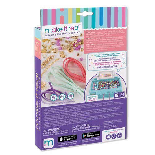 Make It Real: Gold-Link Suede Bracelets Kit - Create 6 Unique Cord & Tassel Charm Bracelets, 105 Pieces, Includes Play Tray, DIY Link & Bead Jewelry Kit, Tweens & Girls, Arts & Crafts, Kids Ages 8+