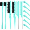 Remerry 12 Pieces Hair Brush Set, Nylon Teasing Hair Brushes 3 Row Salon Teasing Brush, Double Sided Hair Edge Brush Smooth Comb Grooming, Rat Tail Combs with Duckbill Clips for Women (Mint Green)