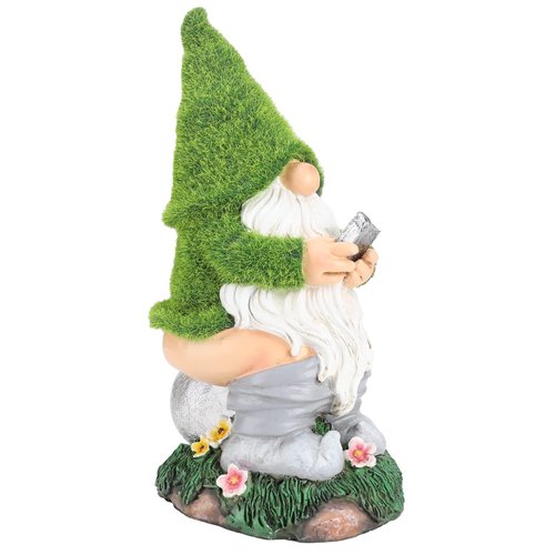 Ovewios Garden Gnome Statues - Resin Gnome Figurine Sitting on Solar Crackle Glass Globe Lights, Funny Garden Gnome Ornament for Patio Yard Lawn Porch Outdoor Decor