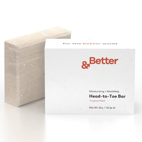 &Better All Natural Head-to-Toe Bar for Men | 2-in-1 Bar Soap: Shampoo + Body | Handmade in Canada with Organic Shea Butter | Rich Lather | Plastic-Free | Premium Scent (Tropical Mist)