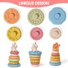 BUTI4WLD 8 Piece Stacking & Nesting Baby Toys, No Hole Stacks of Circles Soft Teething Toy and Building Circle with Pink Horse Figure, Newborn Essentials for 6 12 18 Months Boys Girls