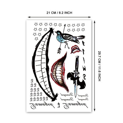 Fake Tattoos, 3-Sheet Men Temporary Tattoo Stickers for Adult Men Halloween Cosplay Costumes and Party Accessories