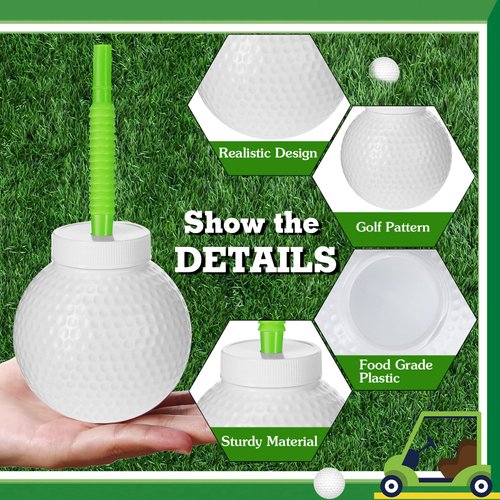 Sawysine 12 Set Golf Ball Cups with Straws and Lids, 10 oz Plastic Reusable Golf Party Cups Bulk for Kids Birthday Theme Party Golf Party Supplies