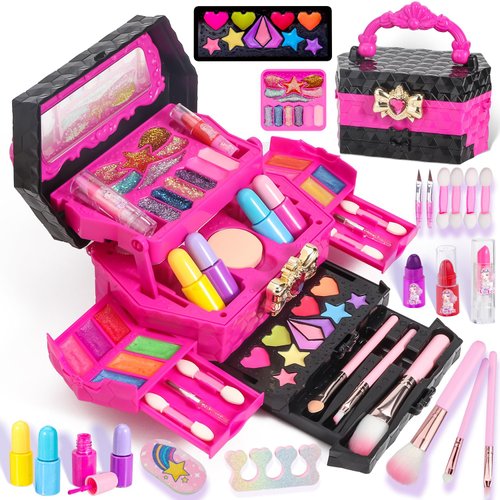 MagicToiee Christmas Birthday Gifts Kids Makeup Kit for Girl, Princess Toys Real Washable Cosmetic Set with Mirror, Kids Makeup Sets for Girls, Make Up Gifts for 3 4 5 6 7 8 9 10 11 12 Years Old Kid