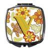 Caroline's Treasures CJ2003-VSCM Letter V Floral Mustard and Green Compact Mirror Decorative Travel Makeup Mirror for Women Girls Gifts Pocket Makeup Mirror Folding Handheld