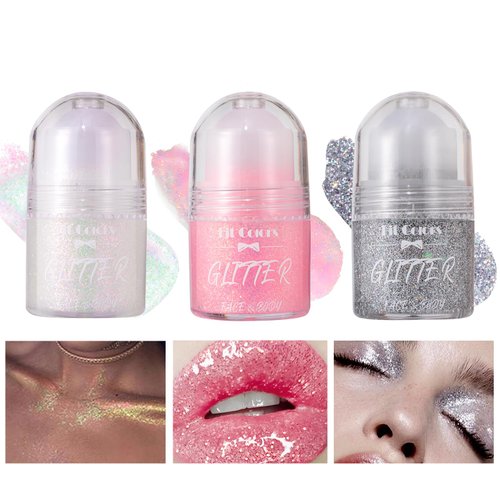 Roll-on Holographic Body Glitter Gel,Dazzling Eyeshadow Highlighter for Face and Body Shimmer Makeup,Holographic Glitter Makeup,Holiday Rave Party Accessory,Multi-Purpose Makeup Glitter Gel(02+05+07)
