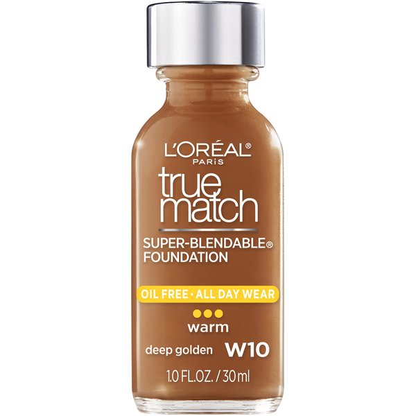 L'Oreal Paris Makeup True Match Super-Blendable Liquid Foundation, Deep Golden W10, 1 Fl Oz,1 Count