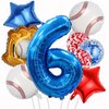HADCKJA Baseball Balloon Baseball Birthday Party Supplies Number 6 Balloon Baseball Glove Balloon Red Blue Star Red Blue Confetti Balloon for Boy Shower Decorations Birthday Party Decorations 9Pcs