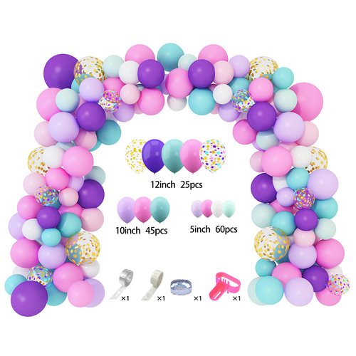 Amandir 138pcs Unicorn Balloons Arch Garland Kit, Unicorn Birthday Party Decorations for Girls Confetti Light Purple Aqua Blue Pink Balloons Set Wedding Baby Shower Party Supplies