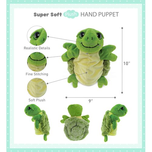 DolliBu Sea Turtle Hand Puppet - Super Soft Stuffed Animal Hand Puppets for Kids, Educational Hand Puppet Plush Toy for Kids and Adults, Ocean Life Animal Puppet for Teaching and Puppet Show - 10 Inch