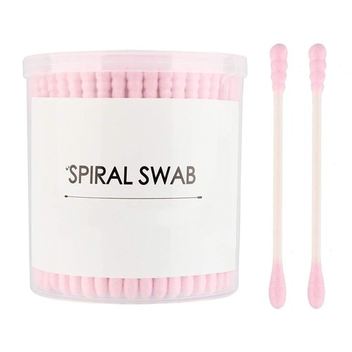 Chrontier 200 Count Round & Spiral Shaped Double Tipped Cotton Swabs Buds Paper Sticks Biodegradable Hypoallergenic Clean Care Beauty Makeup Cosmetic Tool Pink