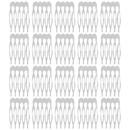 Lawie 20 Pack 5 Teeth Small Tiny Silver Metal Side Hair Combs Plain Blank Crafting DIY Slide Combs Wedding Bridal Veil Combs Decorative Headpiece French Twist Updo Clip Bun Holder Hair Accessories