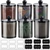 6 Pack of 12 Oz. Qtip Dispenser Apothecary Jars Bathroom with Labels - Holder Storage Canister Clear Plastic Acrylic Jar for Ball,Cotton Swab,Cotton Rounds,Floss Picks, Hair Clips (Black)