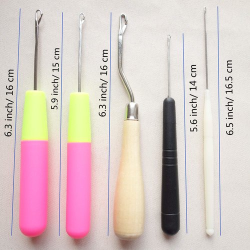 Pack of 5 Different Sizes Latch Hook Crochet Needle Hook Tools for Braid Hair, Scarf Carpet Making and Other Crafts