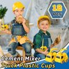 Tanlade Construction Party Favor Gift Supplies Cement Mixer Truck Cups with Straws and Lids Plastic Concrete Cups,10oz Plastic Concrete Cup Reusable for Truck Birthday and Race Car Party(12 Pcs)