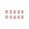 SINHOT Square Press on Nails Short Squoval Fake Nails Glossy Glue on Nails Acrylic Nails Flowers Artificial Nails White Gradient Stick on False Nails with Design 24 pcs