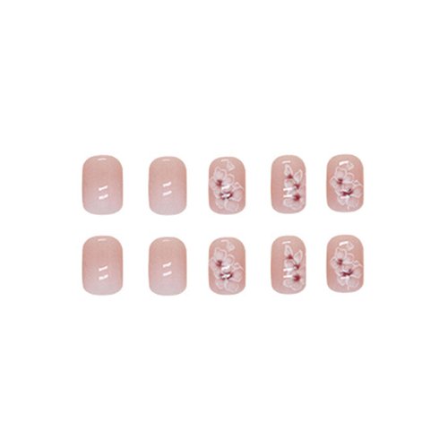 SINHOT Square Press on Nails Short Squoval Fake Nails Glossy Glue on Nails Acrylic Nails Flowers Artificial Nails White Gradient Stick on False Nails with Design 24 pcs