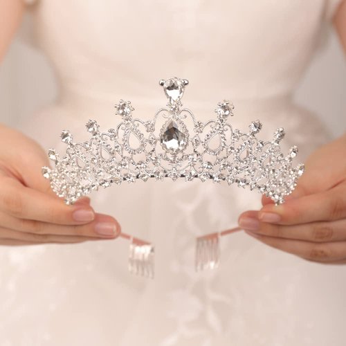 JWICOS Silver Tiara Crown with Comb for Women Elegant Crystal Tiara for Brides Wedding Crown Headband for Pageant Prom Birthday Party