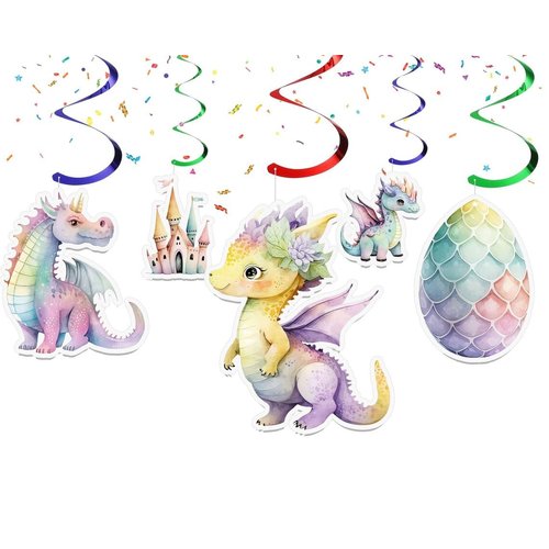 10 Pcs Enchanted Dragon Streamers - Magical Party Decorations for Girls' Baby Shower or Birthday, Fantasy-Themed Celebration Accents